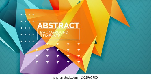 Color geometric abstract background, minimal abstraction design with mosaic style 3d shape, vector modern poster design