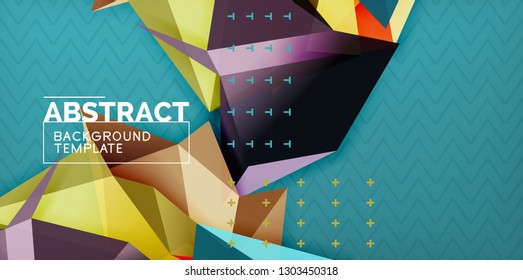 Color geometric abstract background, minimal abstraction design with mosaic style 3d shape, vector modern poster design