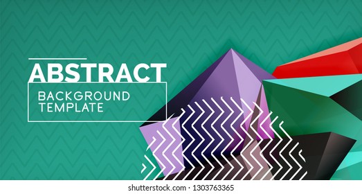 Color geometric abstract background, minimal abstraction design with mosaic style 3d shape, vector modern poster design
