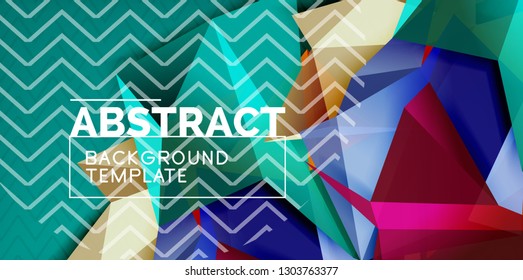 Color geometric abstract background, minimal abstraction design with mosaic style 3d shape, vector modern poster design