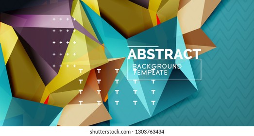 Color geometric abstract background, minimal abstraction design with mosaic style 3d shape, vector modern poster design