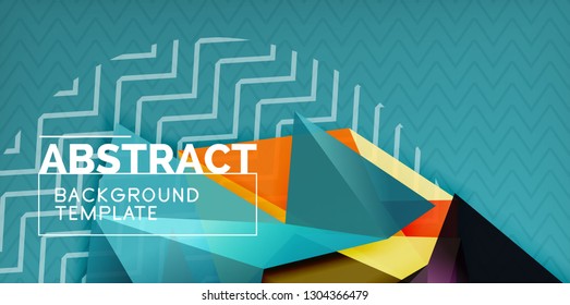Color geometric abstract background, minimal abstraction design with mosaic style 3d shape, vector modern poster design