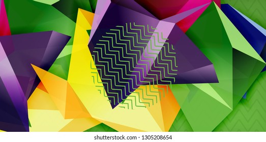 Color geometric abstract background, minimal abstraction design with mosaic style 3d shape, vector modern poster design