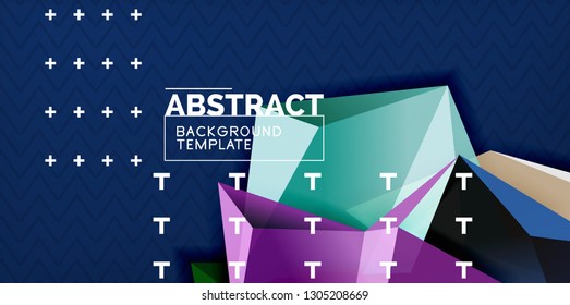 Color geometric abstract background, minimal abstraction design with mosaic style 3d shape, vector modern poster design
