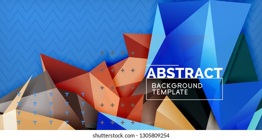 Color geometric abstract background, minimal abstraction design with mosaic style 3d shape, vector modern poster design