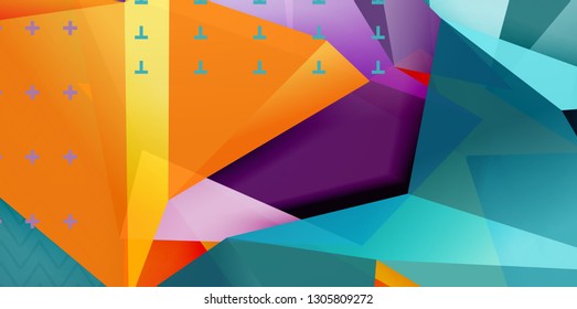 Farbgeometrischer abstrakter Hintergrund, minimales Abstraktionsdesign mit 3D-Mosaik-Form, Vektordesign des modernen Plakats