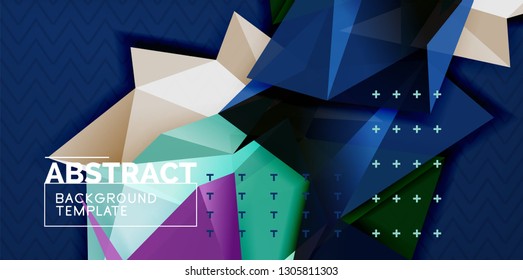 Color geometric abstract background, minimal abstraction design with mosaic style 3d shape, vector modern poster design