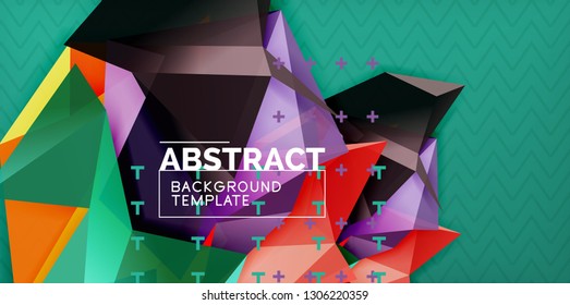 Color geometric abstract background, minimal abstraction design with mosaic style 3d shape, vector modern poster design