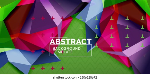 Color geometric abstract background, minimal abstraction design with mosaic style 3d shape, vector modern poster design