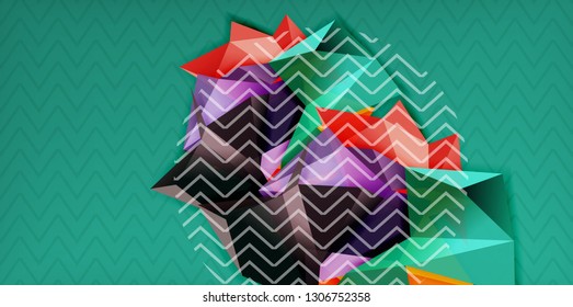 Color geometric abstract background, minimal abstraction design with mosaic style 3d shape, vector modern poster design