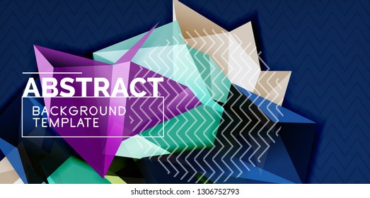 Color geometric abstract background, minimal abstraction design with mosaic style 3d shape, vector modern poster design