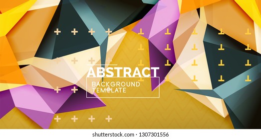 Color geometric abstract background, minimal abstraction design with mosaic style 3d shape, vector modern poster design