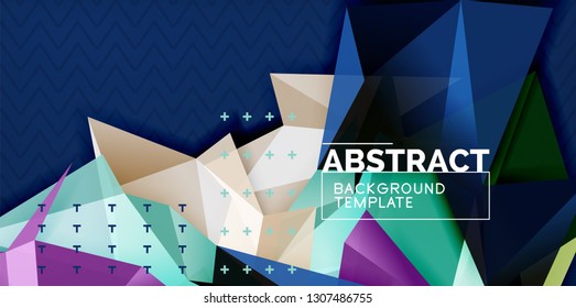 Color geometric abstract background, minimal abstraction design with mosaic style 3d shape, vector modern poster design