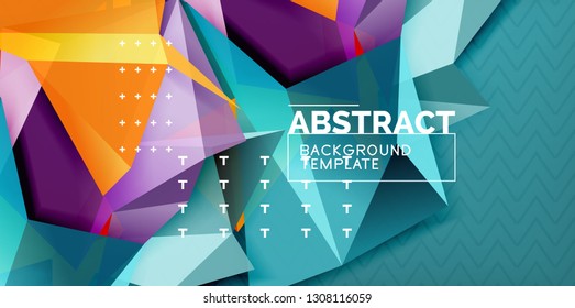Color geometric abstract background, minimal abstraction design with mosaic style 3d shape, vector modern poster design