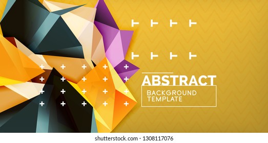 Color geometric abstract background, minimal abstraction design with mosaic style 3d shape, vector modern poster design