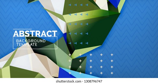 Color geometric abstract background, minimal abstraction design with mosaic style 3d shape, vector modern poster design