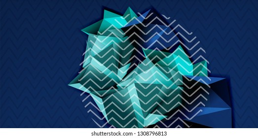 Color geometric abstract background, minimal abstraction design with mosaic style 3d shape, vector modern poster design