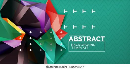 Color geometric abstract background, minimal abstraction design with mosaic style 3d shape, vector modern poster design