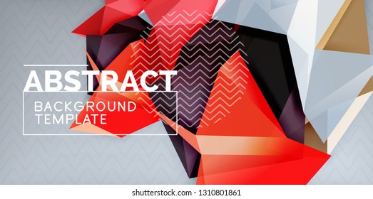 Color geometric abstract background, minimal abstraction design with mosaic style 3d shape, vector modern poster design