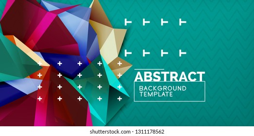 Color geometric abstract background, minimal abstraction design with mosaic style 3d shape, vector modern poster design