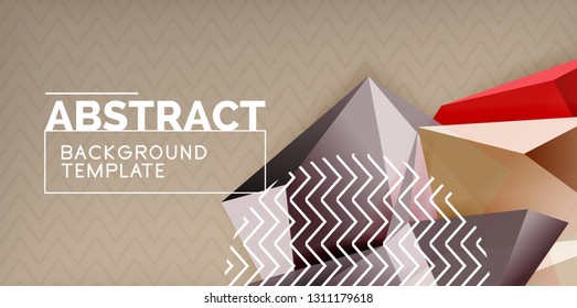Color geometric abstract background, minimal abstraction design with mosaic style 3d shape, vector modern poster design
