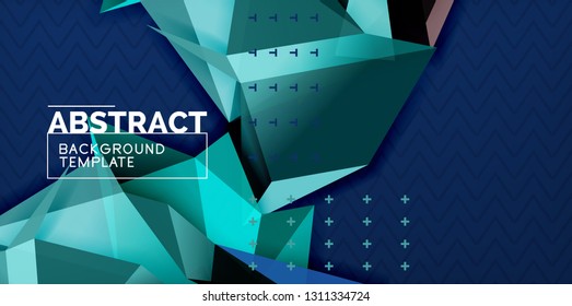 Color geometric abstract background, minimal abstraction design with mosaic style 3d shape, vector modern poster design