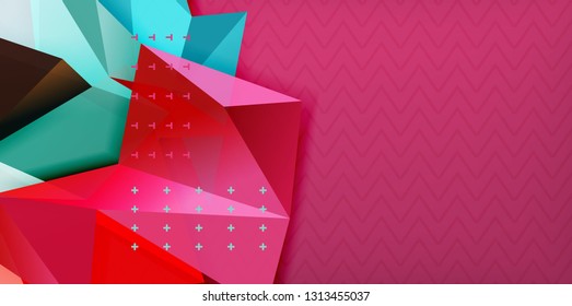 Color geometric abstract background, minimal abstraction design with mosaic style 3d shape, vector modern poster design