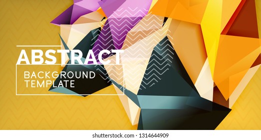 Color geometric abstract background, minimal abstraction design with mosaic style 3d shape, vector modern poster design