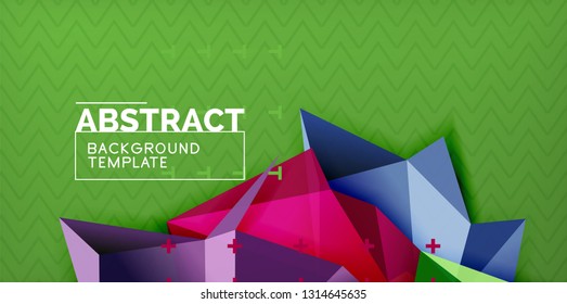 Color geometric abstract background, minimal abstraction design with mosaic style 3d shape, vector modern poster design