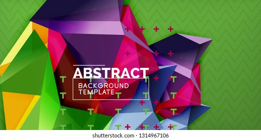 Color geometric abstract background, minimal abstraction design with mosaic style 3d shape, vector modern poster design