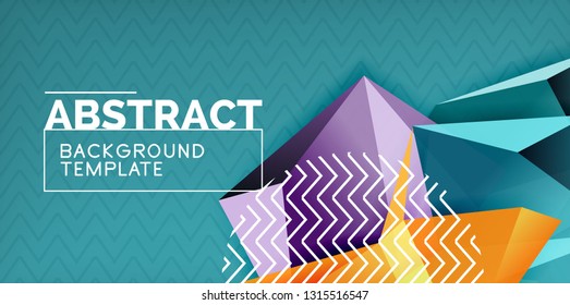Color geometric abstract background, minimal abstraction design with mosaic style 3d shape, vector modern poster design