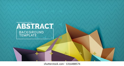 Color geometric abstract background, minimal abstraction design with mosaic style 3d shape, vector modern poster design
