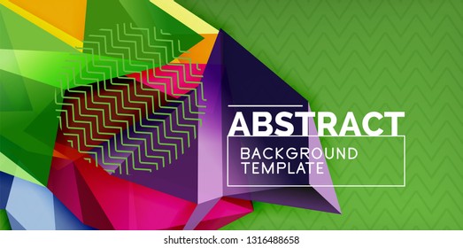 Color geometric abstract background, minimal abstraction design with mosaic style 3d shape, vector modern poster design