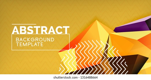 Color geometric abstract background, minimal abstraction design with mosaic style 3d shape, vector modern poster design