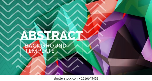 Color geometric abstract background, minimal abstraction design with mosaic style 3d shape, vector modern poster design