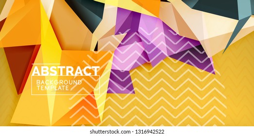 Color geometric abstract background, minimal abstraction design with mosaic style 3d shape, vector modern poster design