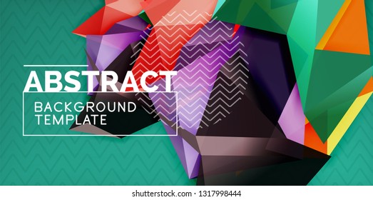 Color geometric abstract background, minimal abstraction design with mosaic style 3d shape, vector modern poster design