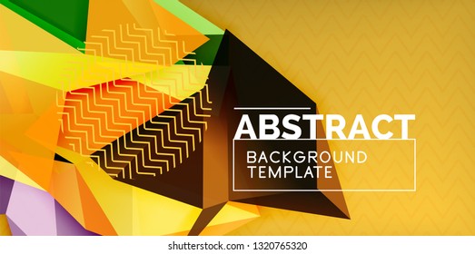 Color geometric abstract background, minimal abstraction design with mosaic style 3d shape, vector modern poster design