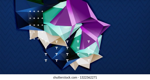 Farbgeometrischer abstrakter Hintergrund, minimales Abstraktionsdesign mit 3D-Mosaik-Form, Vektordesign des modernen Plakats