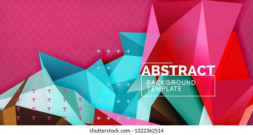 Color geometric abstract background, minimal abstraction design with mosaic style 3d shape, vector modern poster design