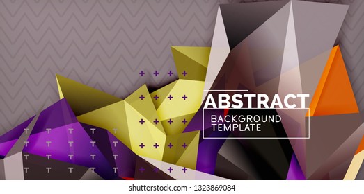 Color geometric abstract background, minimal abstraction design with mosaic style 3d shape, vector modern poster design