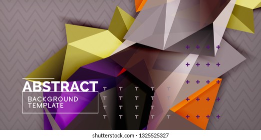 Color geometric abstract background, minimal abstraction design with mosaic style 3d shape, vector modern poster design