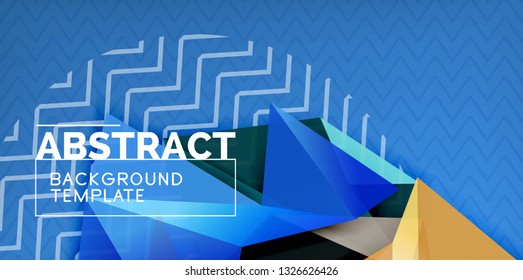 Color geometric abstract background, minimal abstraction design with mosaic style 3d shape, vector modern poster design