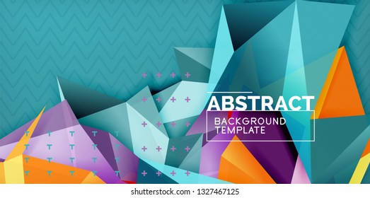 Color geometric abstract background, minimal abstraction design with mosaic style 3d shape, vector modern poster design