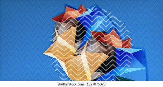 Color geometric abstract background, minimal abstraction design with mosaic style 3d shape, vector modern poster design