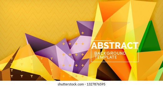 Color geometric abstract background, minimal abstraction design with mosaic style 3d shape, vector modern poster design