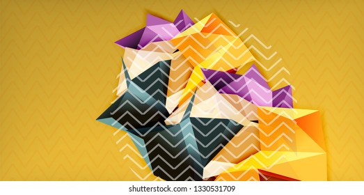 Color geometric abstract background, minimal abstraction design with mosaic style 3d shape, vector modern poster design