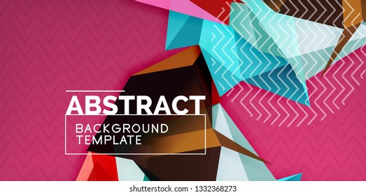 Color geometric abstract background, minimal abstraction design with mosaic style 3d shape, vector modern poster design