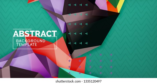 Color geometric abstract background, minimal abstraction design with mosaic style 3d shape, vector modern poster design