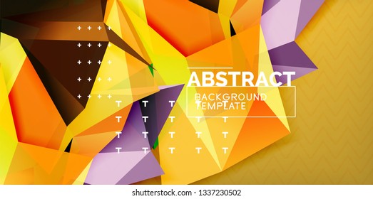 Color geometric abstract background, minimal abstraction design with mosaic style 3d shape, vector modern poster design